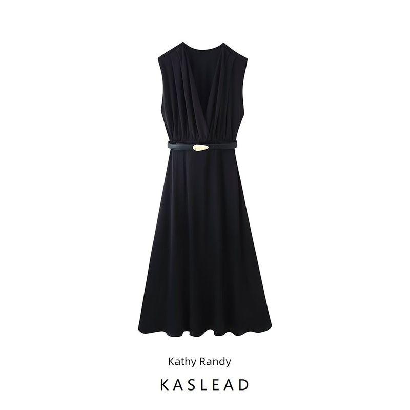 Kaslead New Women clothes Western Style Fashion With Belt Patchwork Midi Dress 5029180 800
