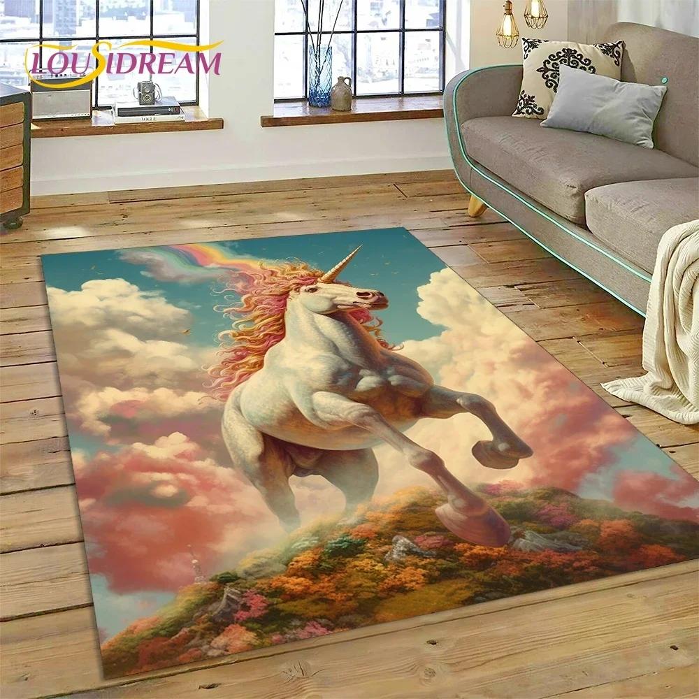 3D Cute Dream Unicorn Cartoon Girl Carpet Rug for Bedroom Living Room Home Sofa Decoration,Children Game Large Decor Floor Mat