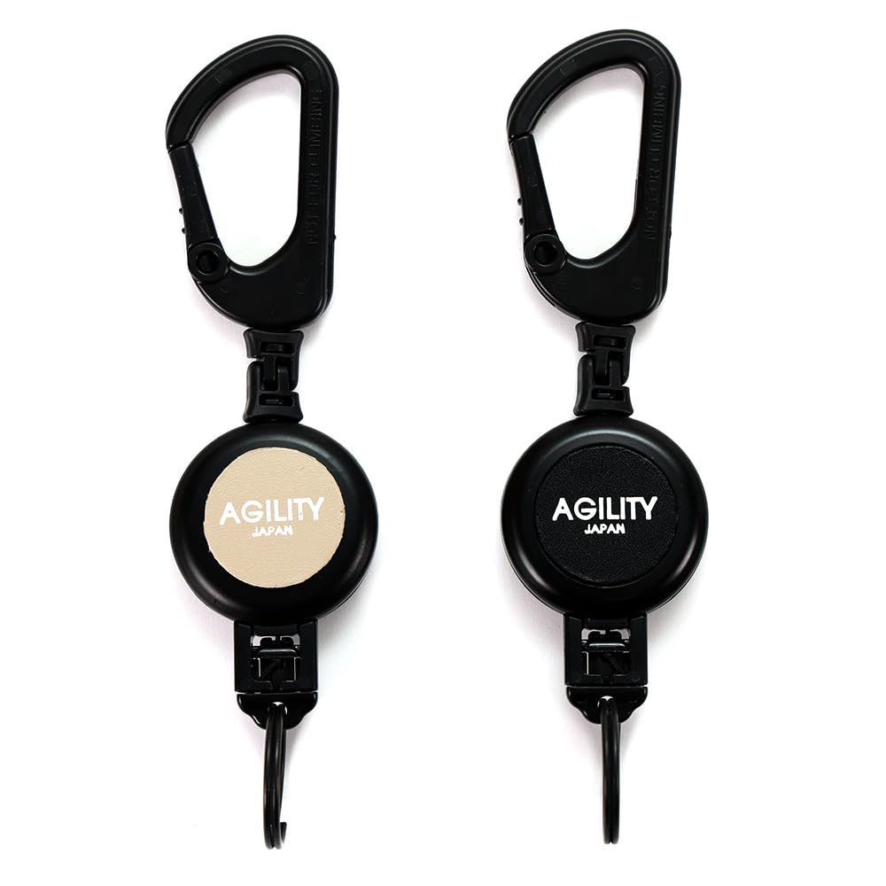 AGILITY affa Reel Stylish "Mélange Holder" Carabiner, Reel, Extendable, Durable, Locking, Keychain, Compact, Small, Leather,