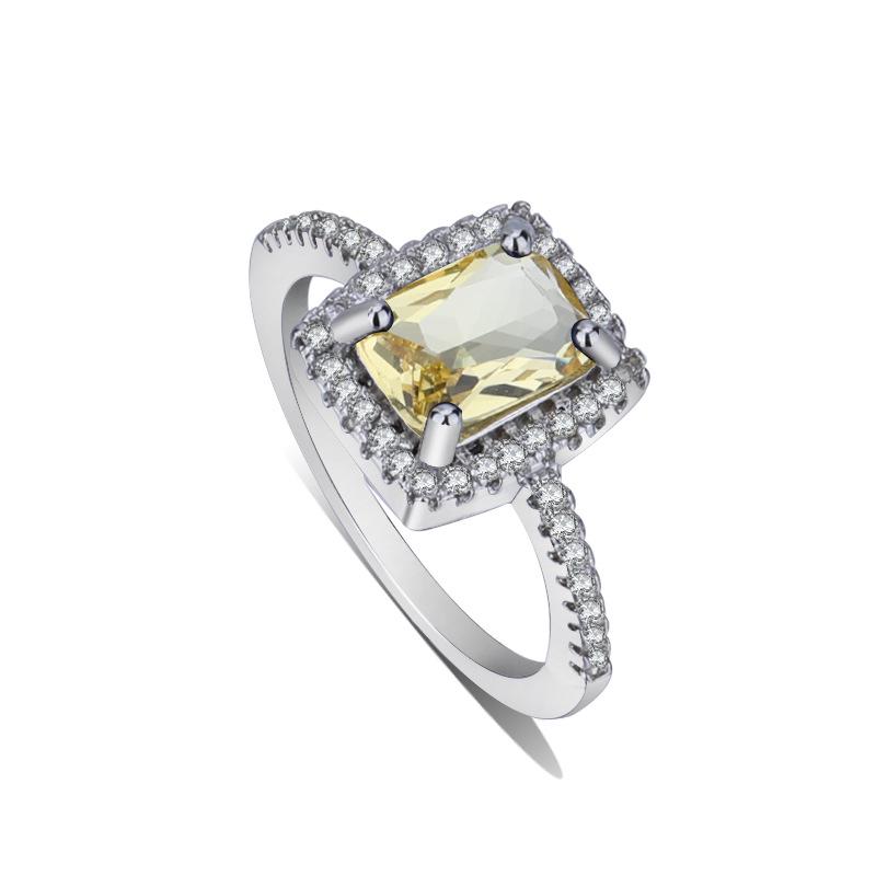 Zhenrong Multi-Color Gemstone Square Diamond Ring, European & American Classic, 925 Silver-Plated Engagement Jewelry.