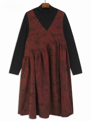 Patchwork Vintage Turtleneck Women Dress GJ1107
