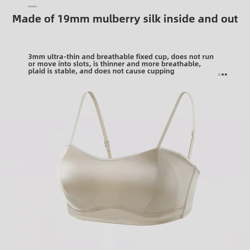 "Guolian Ultra-Thin Mulberry Silk Satin Tube Top: Glossy, Breathable, Comfortable, Wire-Free Bra"