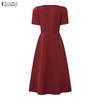 ZANZEA Women Elegant Casual Round Neck Short Sleeve A-line Dress
