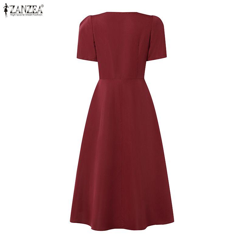 ZANZEA Women Elegant Casual Round Neck Short Sleeve A-line Dress