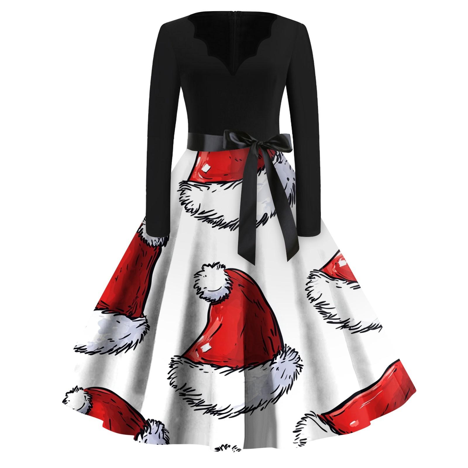 Женские модные повседневные тонкие рождественские платья с длинным рукавом с v-образным — фото 10