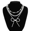 Bohemian Bow Pendant Necklace Vintage Faux Pearl Beaded Collarbone Chain