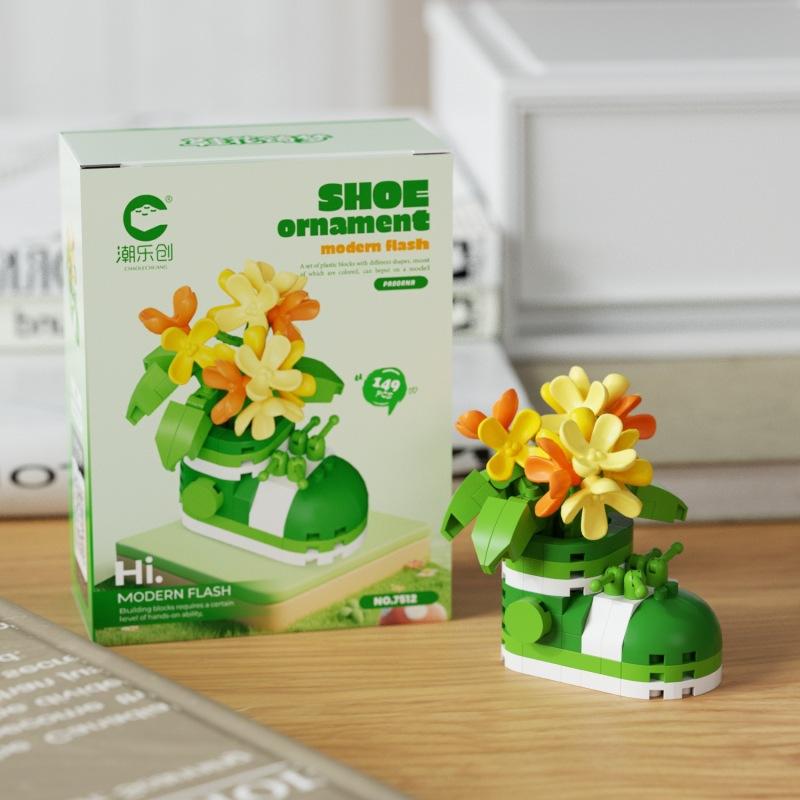 

New product enlightenment shoe flower succulent potted plant model micro-particle assembled building blocks toys gift ornaments No box