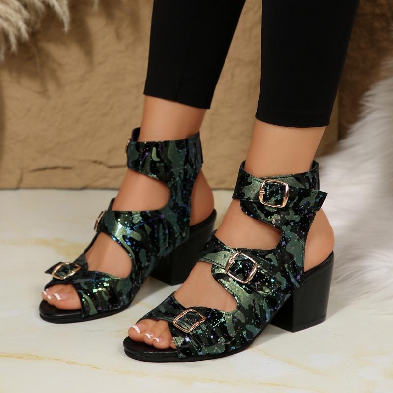 Fashion 36-43 Plus Size Women's New Sandals Summer Casual Breathable Leather Face Open Toe Kid Heel Block Heel Cold Boots