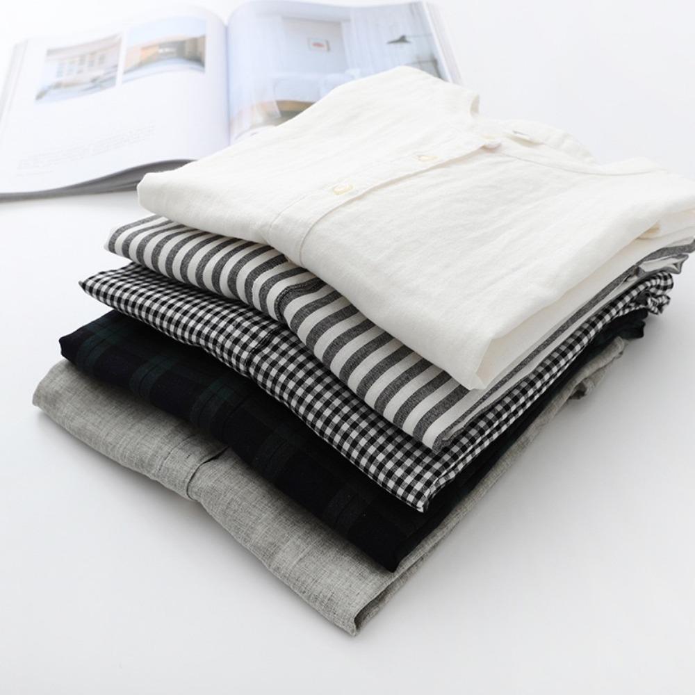 Vintage Cotton Linen Shirt Ladies Stylish Streetwear Short Sleeved Collarless Summer Blouse Women Breathbale Comfty Tops