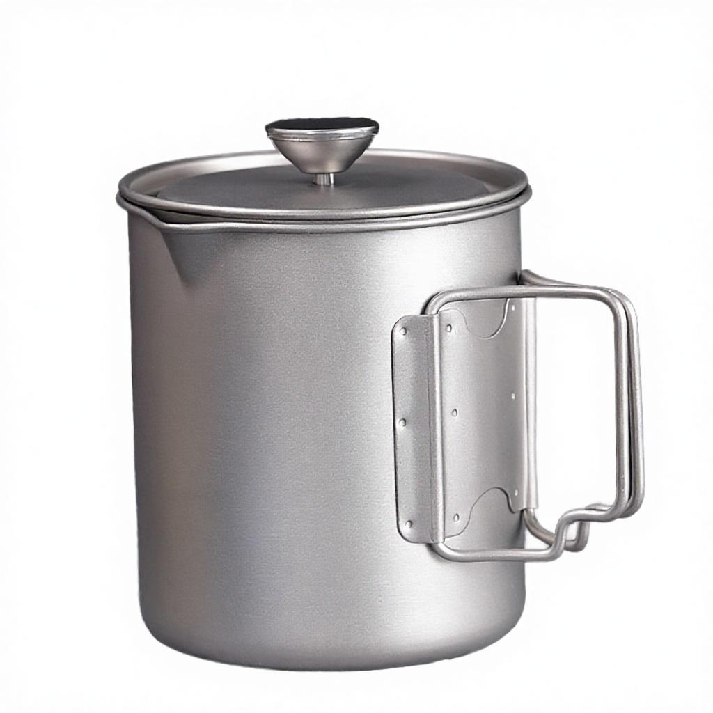 Oem Camping Accessories 750ml Outdoor Camping Titanium Alloy Coffee Pot With French Coffee Filter Press Titanium Alloy Pot серебряный