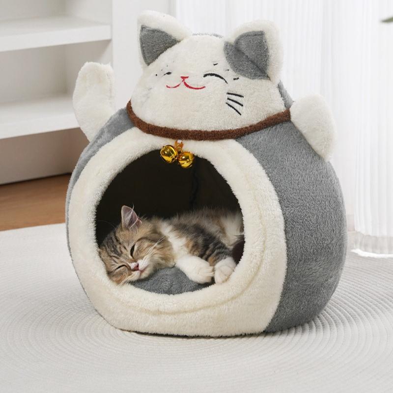 Kształt kota szczęścia gniazdo dla kota jesienno-zimowe ciepłe dom kota szczęścia półzamknięty mały i średni kojec gniazdo dla zwierząt