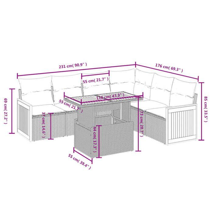 VidaXL Salon de Jardin avec Coussins 7 pcs, Canapés de Terrasse, Ensemble de Meubles de Patio, Mobilier d'Extérieur, Noir 3273975