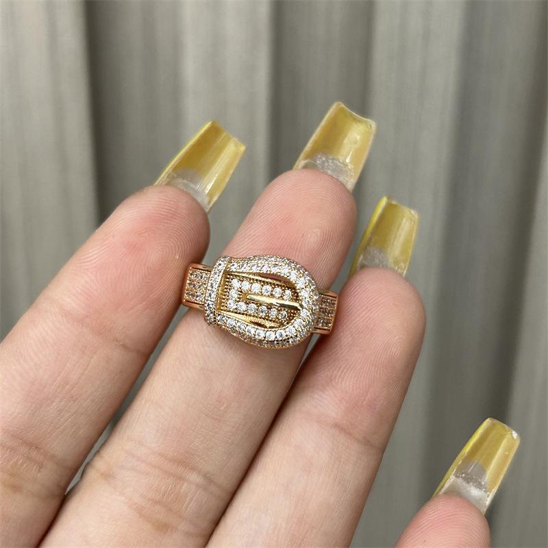 Позолоченное 18 карат кольцо-пряжка для ремня в стиле  холодный ветер  персонализированное кольцо ins