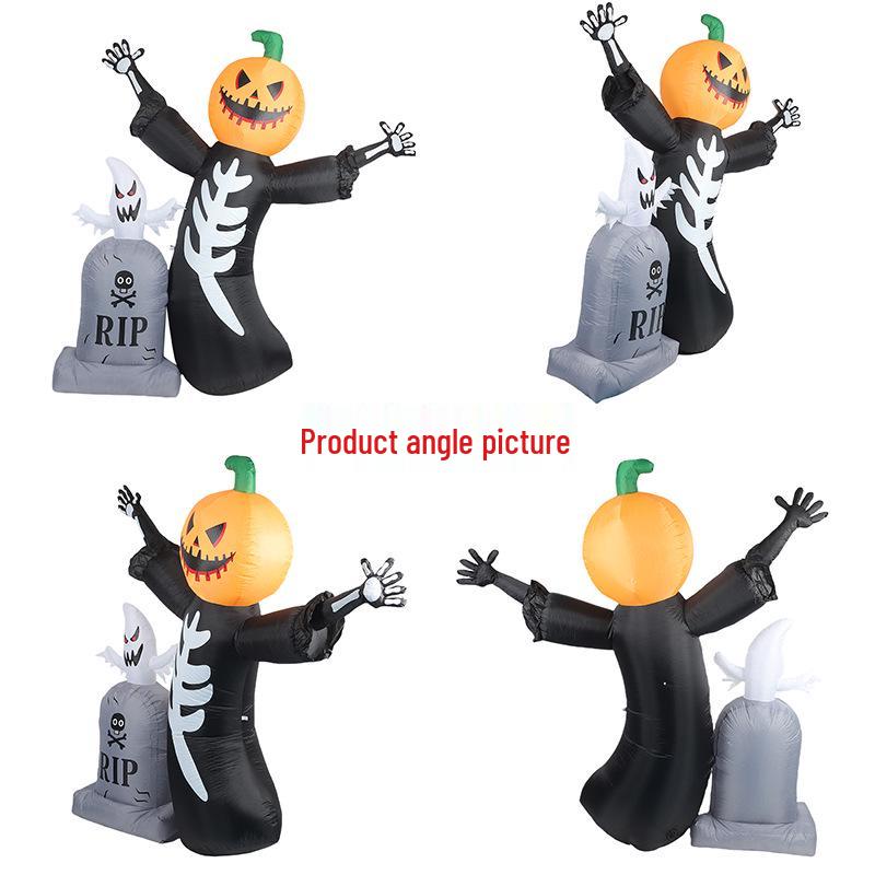 8FT Inflatable Halloween Pumpkin Skeleton & Ghost Tombstone