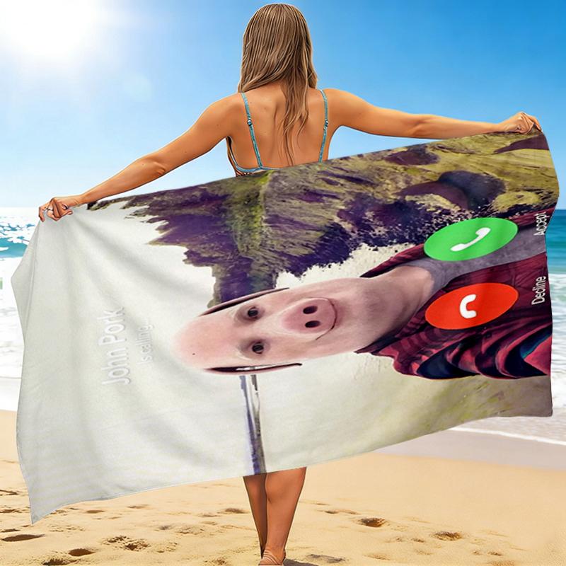 1Pc Pig Face Call Scare Beach Towel, Quick Dry, Multi-Use for Beach Pool Gym Yoga Home Travel, Christmas, Halloween, Xmas Gift M928748