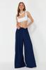 Women's Fashion Navy Blue Woven Gipe Detailed Trousers