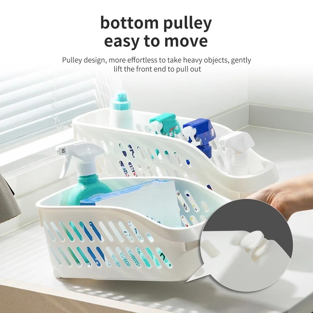 1pcs/kitchen Rack Storage Basket Household Under the Sink Cabinet Good Things with Wheels Narrow Storage Box Rattan Bag Gym Safe