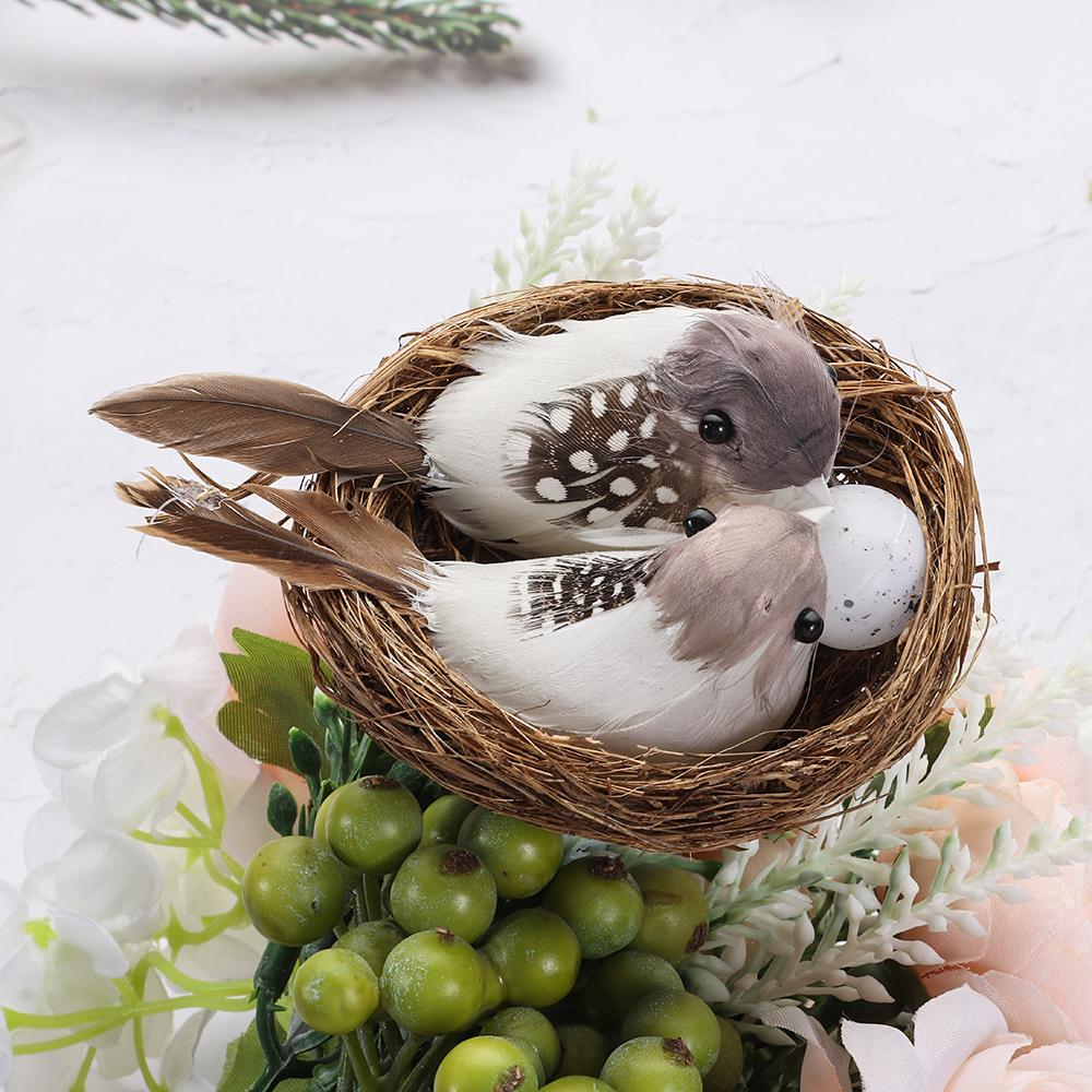 House Decoration Craft Vine Handmade Realistic Feathered Artificial Craft Birds Birds Egg Bird Nest