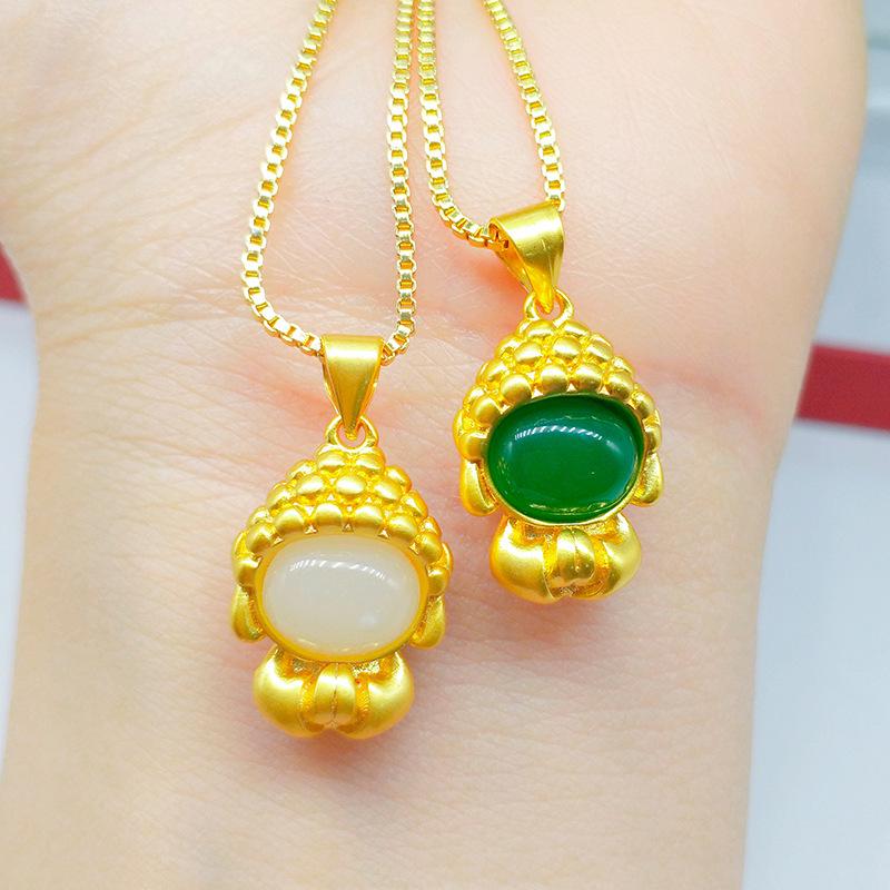 

Вьетнамский золотой Будда халцедоновый кулон женское ожерелье Formless Buddha Pendant - Green
