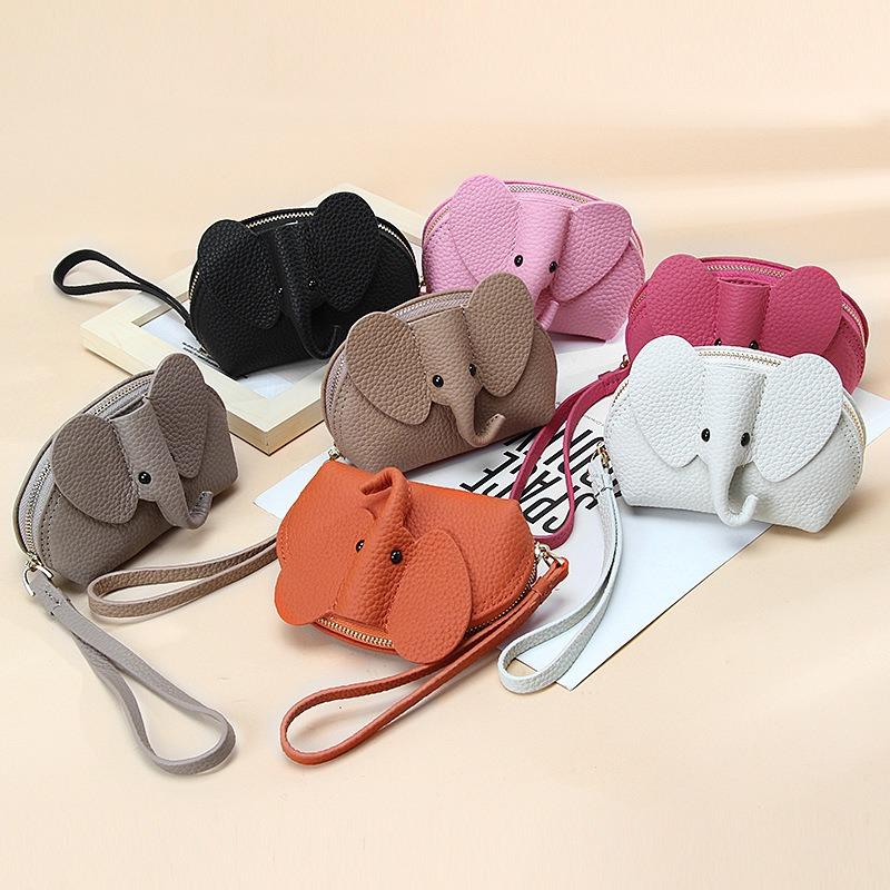 Creative style cute baby elephant zipper small wallet female fresh small leather coin change bag