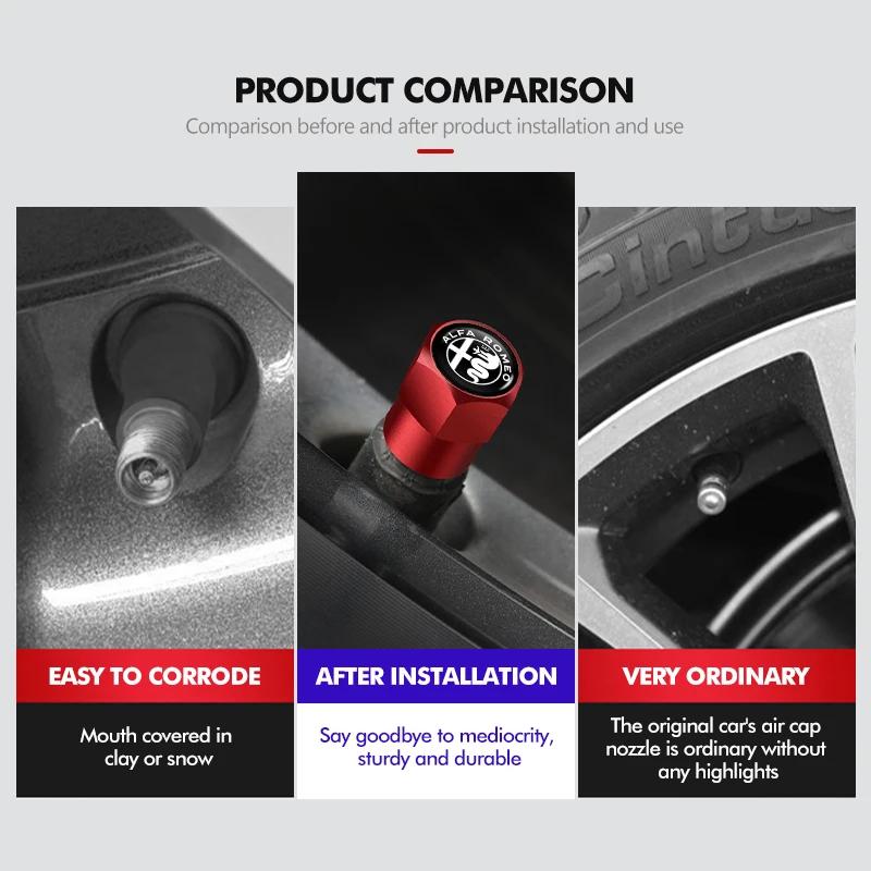 Car Stickers For Alfa Romeo 4pcs Car Wheel Tire Valve Caps Stem Case With Logo Car Styling For Alfa Romeo GT Stelvio F1 Brera Vo