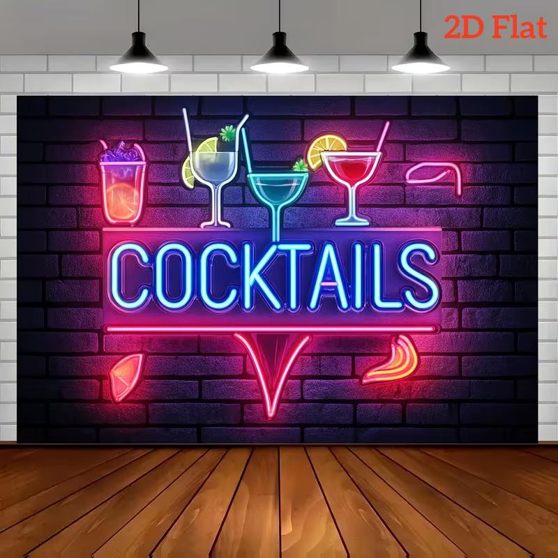 Neon Light Cocktail Tapestry, Brick Wall Background Bar Wall Hanging 47.2x31.5inch/120*80cm