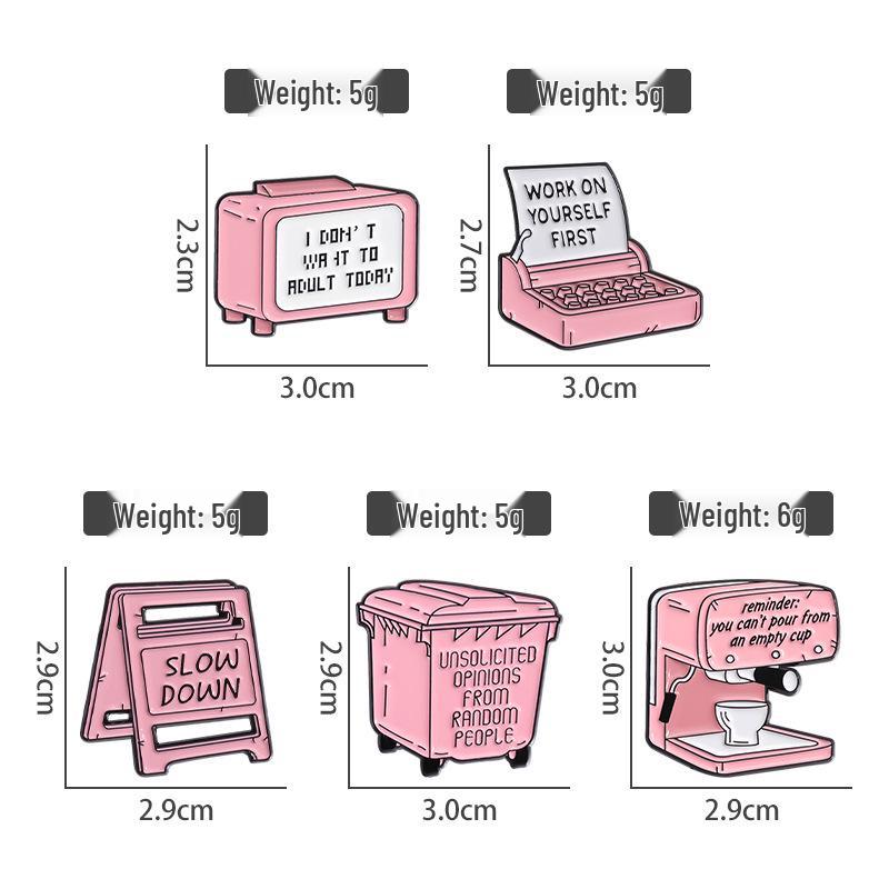 Pink Cartoon Coffee Maker Fax Machine Brooch - Creative Design Alloy Accessory for Fashion Clothes and Bags