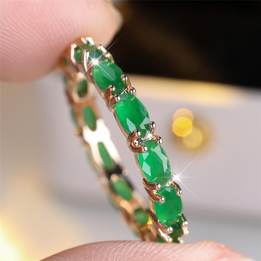 Luxury Crystal Green Oval Stone Rings For Women Vintage Gold Color Wedding Band Bridal Jewelry Engagement Gift