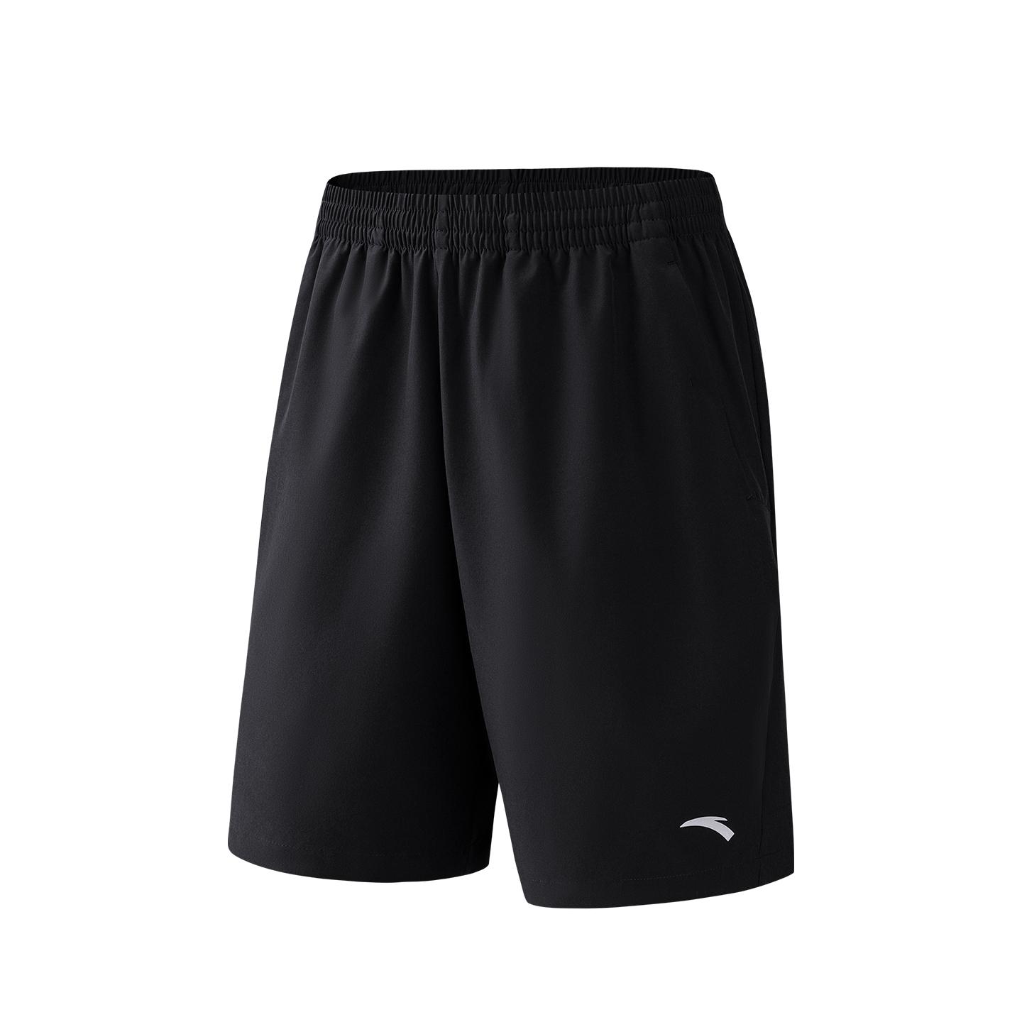Anta Training Series Solid Color Logo Print Elastic Waist Straight Leg Sports Casual Woven Shorts Men shorts Black 952627502-3 S