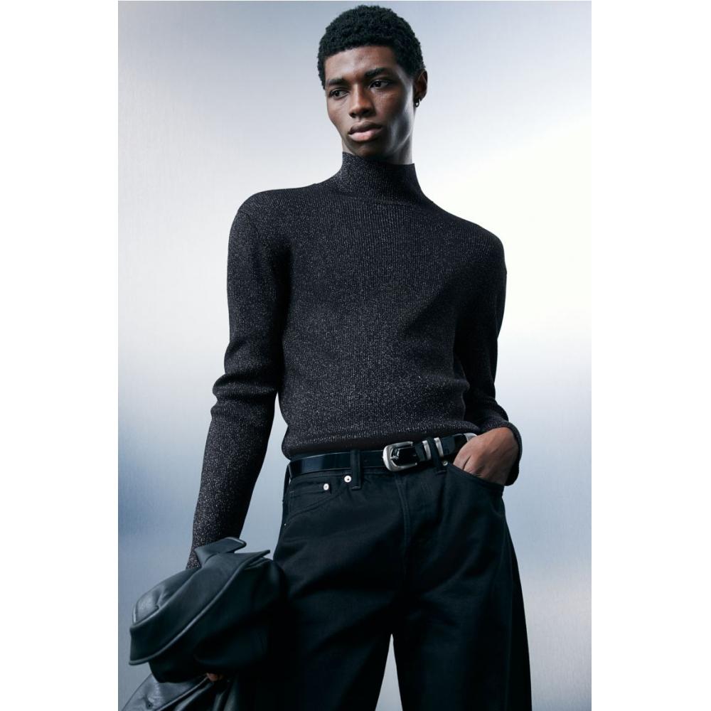

Свитер HM ShiMMering Turtleneck Slim Fit, черный S