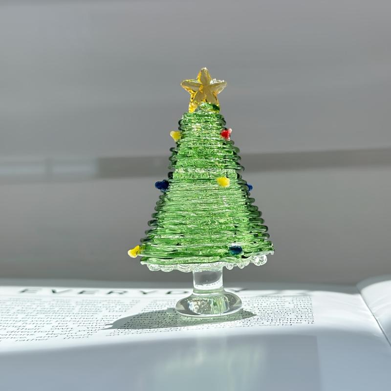 Handmade Mini Crystal Glass Christmas Tree Ornament Cute Mini Xmas Tree Collectible Figurines Holiday Table Decoration Gift