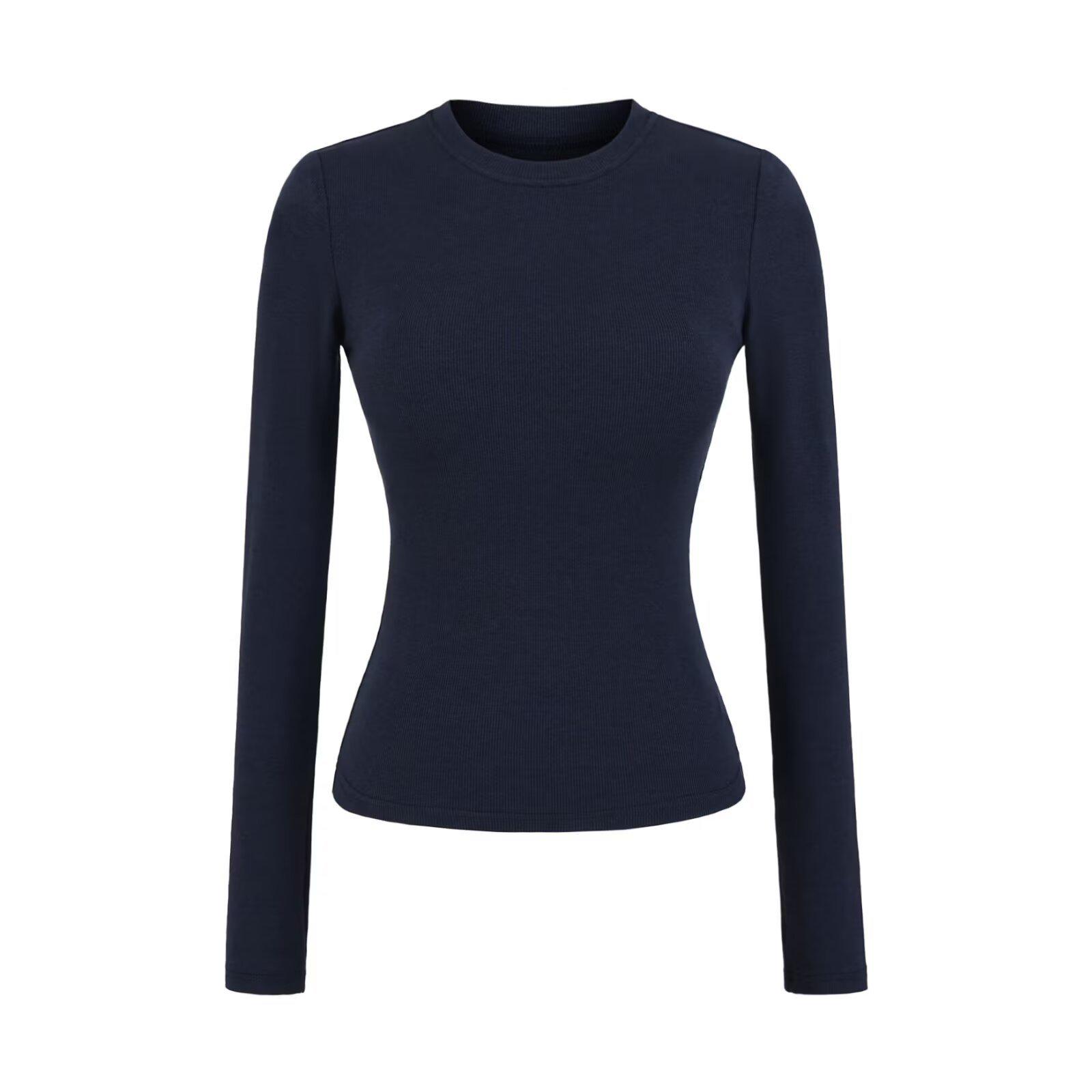 

Women s Spring/Autumn Cinched Waist Knitted Top with Padded Design and Round Neck Medium