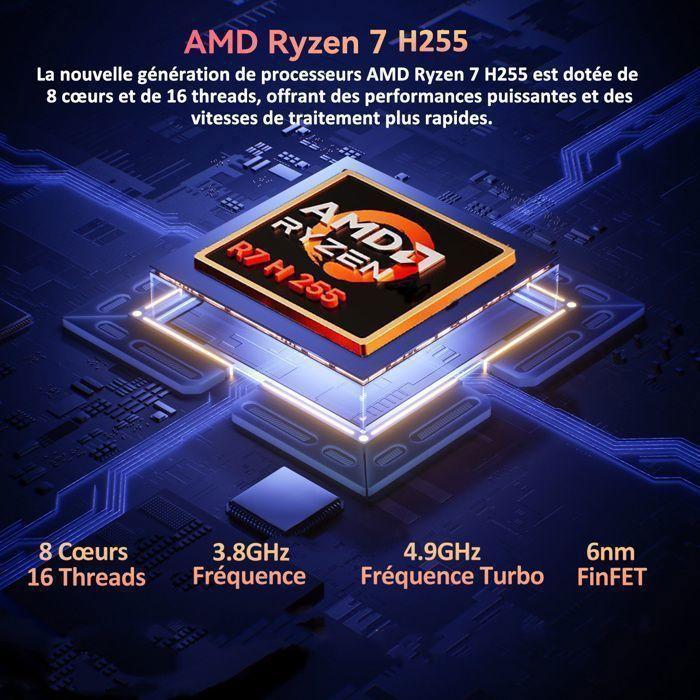 מחשב נייד גיימינג - ACEMAGIC - 16" - Ryzen 7 H255 (עד 4.9 הרץ) DDR5 24GB RAM 512GB SSD, מקלדת עם תאורה אחורית, WiFi6, BT5.2, Type C