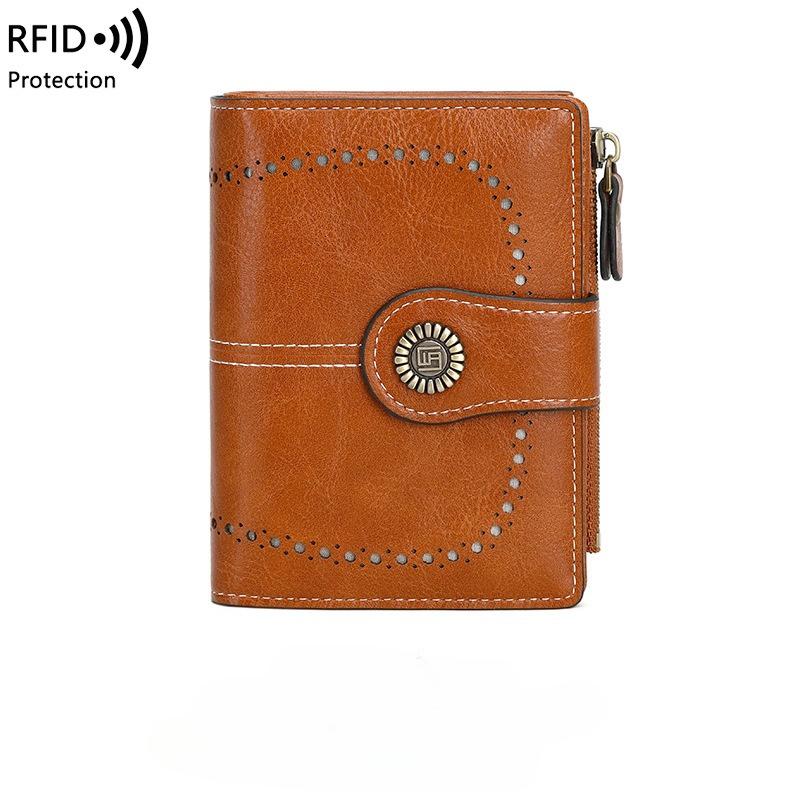 Portafogli Corti da Donna Antifurto RFID Fibbia a Spazzola Portafoglio Grande Capacità Porta Carte Multi Scomparto Portamonete Borsa a Mano in Pelle PU di Alta Qualità