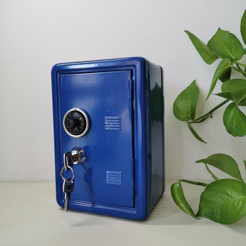 Children's Metal Piggy Bank with Lock - Mini Safe Change Storage Box