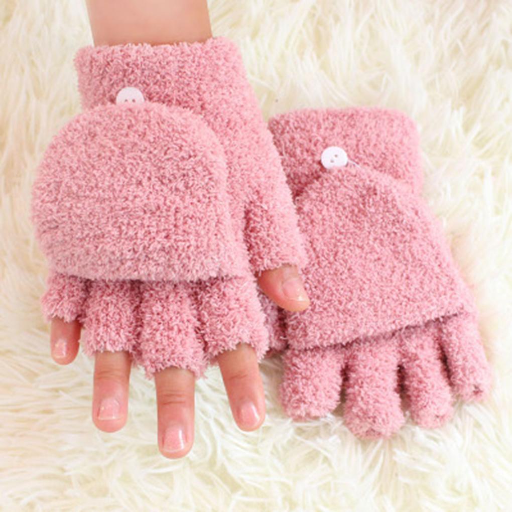 1Pair Women Men Soft Coral Fleece Gloves Half Finger Mittens Winter Warm Gifts