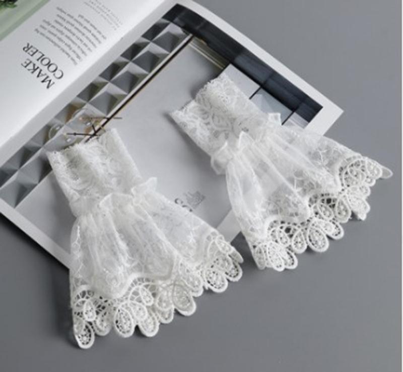 Elegant White Floral Lace Fake Cuffs For Women Stylish Hand Sleeve Cosplay Accessories Perfect For Parties And Weddings