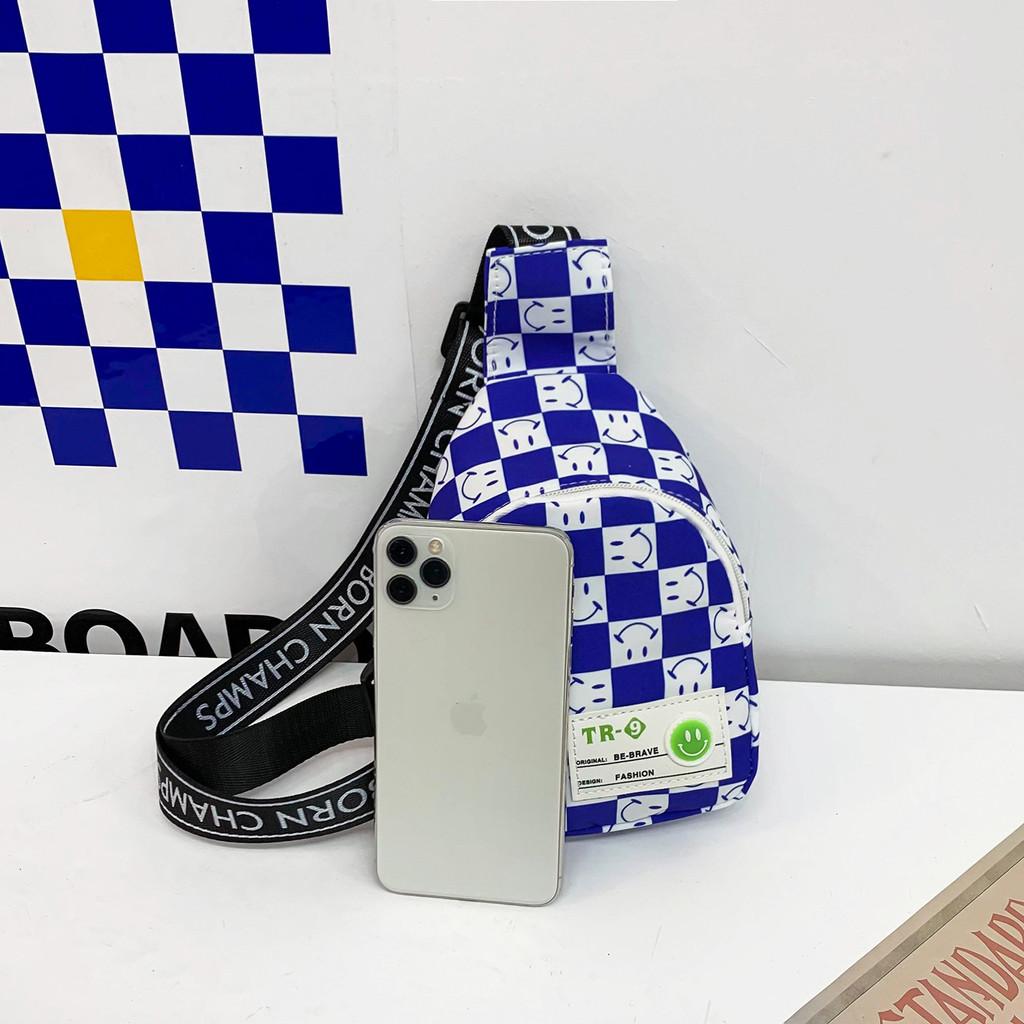 Stylish 2022 Kids Chest Bag For Boys With Trendy Checkerboard And Smile Design In Versatile Colors