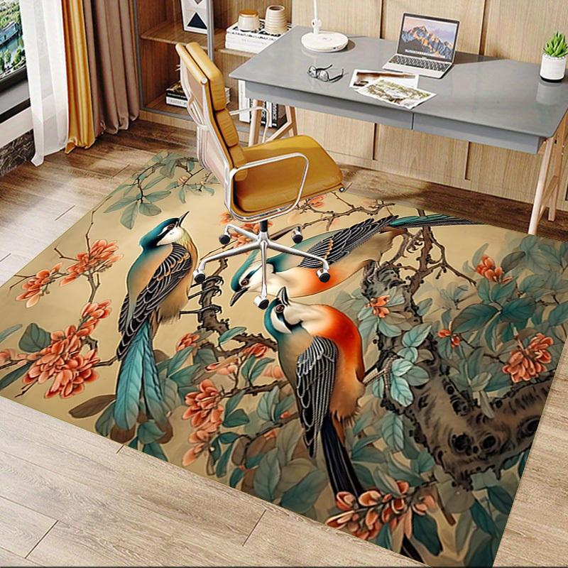 1pc Birds Flowers Carpet Anti Slip Polyester Floor Mat for office.Bedroom