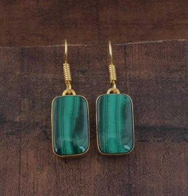 Handmade Jewelry, Natural Malachite Earring, Baguette Gemstone Earring, Gold Pleated Earring, 925 Sterling Silver, New Year Gift,