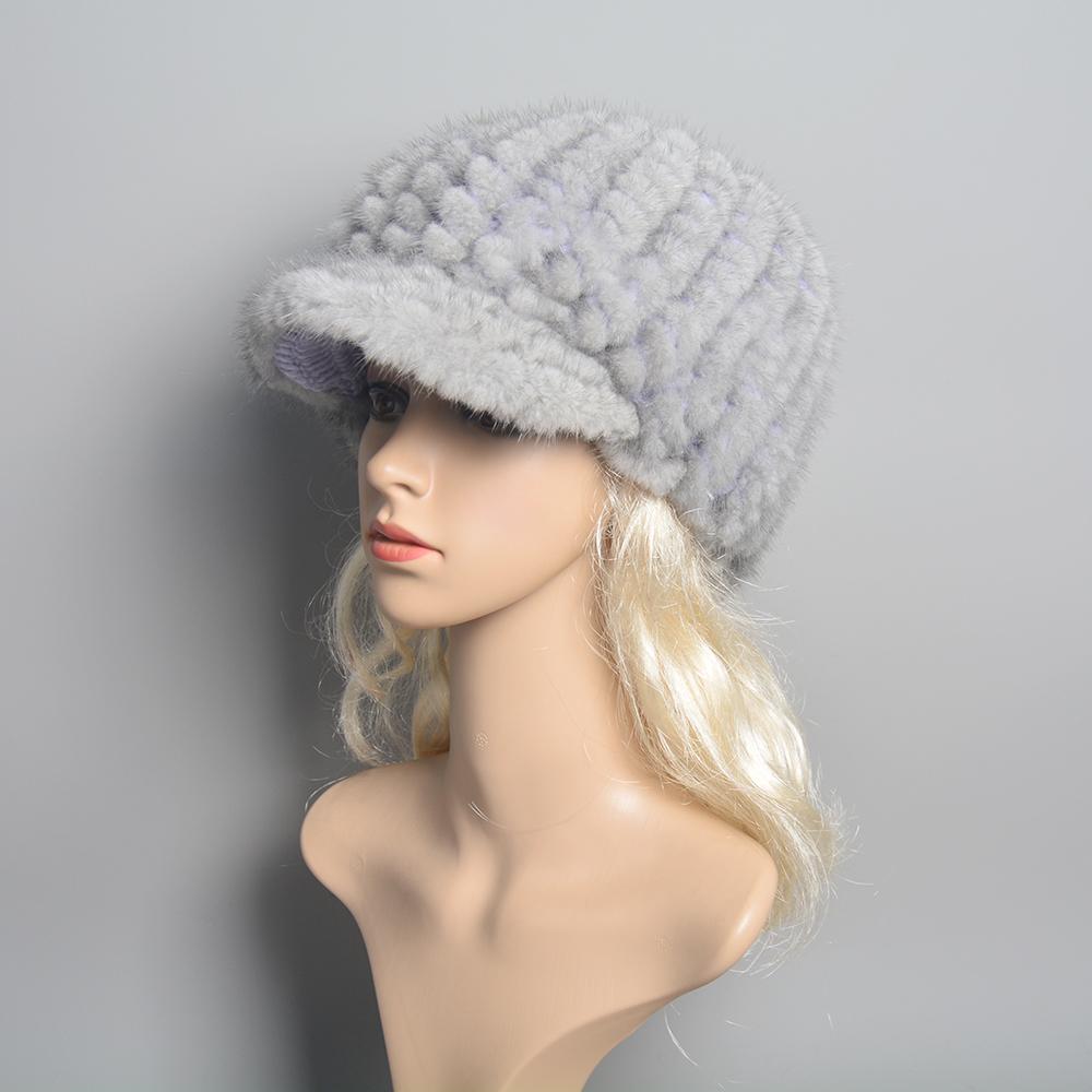 New Russia Lady Winter Hand Knitted Real Mink Fur Hat Natural Warm Mink Fur Visors Cap Women Fashion 100% Genuine Mink Fur Hats