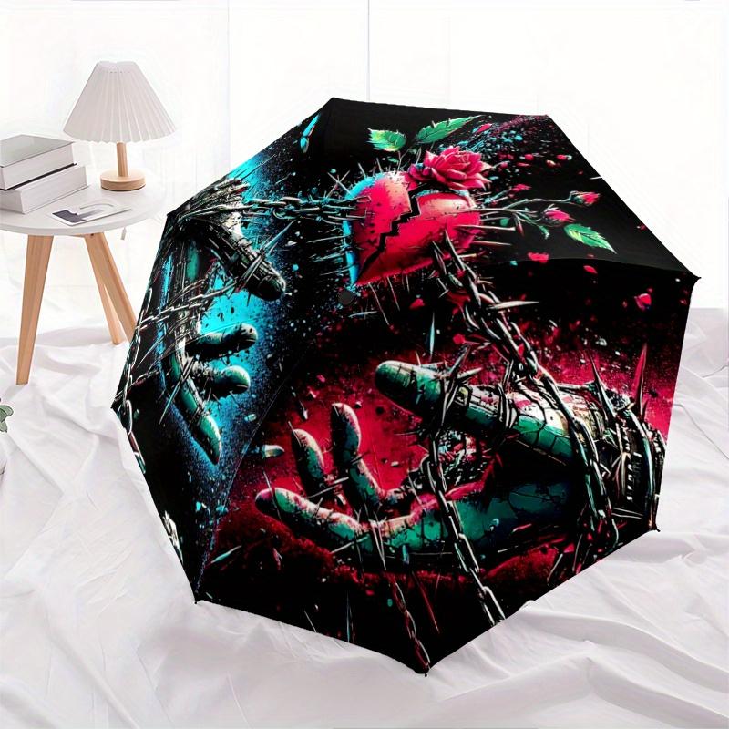 

1pc Broken Heart in Chains Pattern Umbrella, Fashionable, Personalized, High-Value Folding Umbrella, a Must-Have for Summer, 8-Rib Durable Iron F