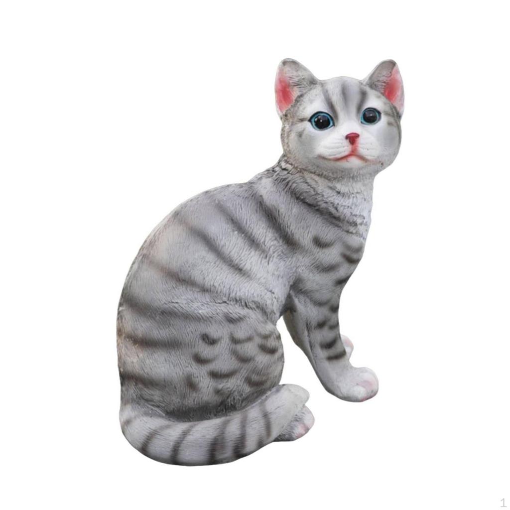 Katzenfigur Harzstatue Texturiertes Ornament für Gärtner, Garten, Terrasse, Wohnzimmer Weiß