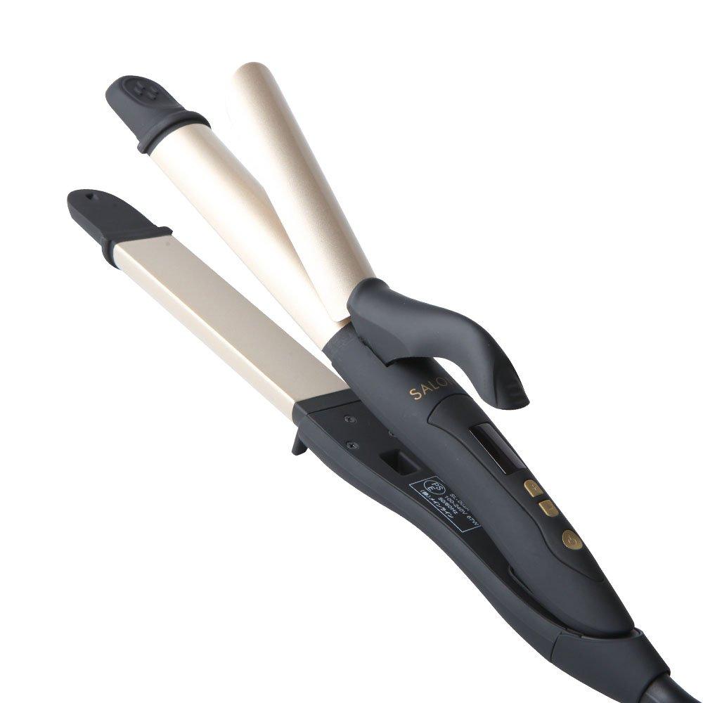 SALONIA Straight Curl Hair Professional Black x 2-Way & Iron, 32mm, Grade, 220℃, Gold, SL-002A