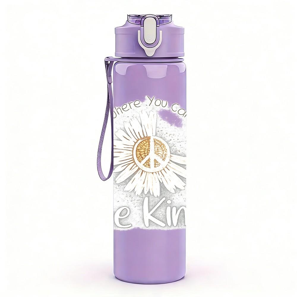 1PC Sunflower Peace Symbol Art Print 750ml Color Plastic Sports Water Bottle Leakproof Flip Straw Lid Suitable for Sports Office Home Use