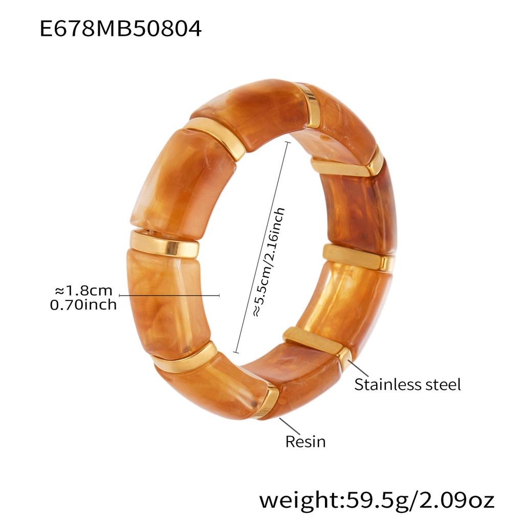 18K Gold-Plated Dopamine Resin Bracelet: European & American Light Luxury Fashion, Versatile Wide Band Elastic Design.