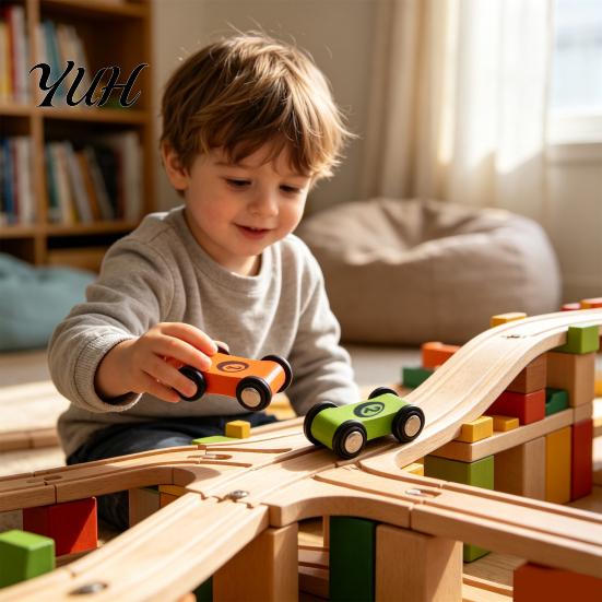 Lernspielzeug für Kinder Holz Mini Rennauto Kleinkinder, Rückziehfahrzeug mit Nummer Sicher Massivholz Vorschulfahrzeuge Kognition, Hand-Auge