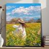 1000pcs Puzzle Suitable for - Elegant Woman in Dress & Straw Hat Rural Pastoral Picture, Thick Cardboard Challenging Brain, DIY Gift for Birthday/Holi