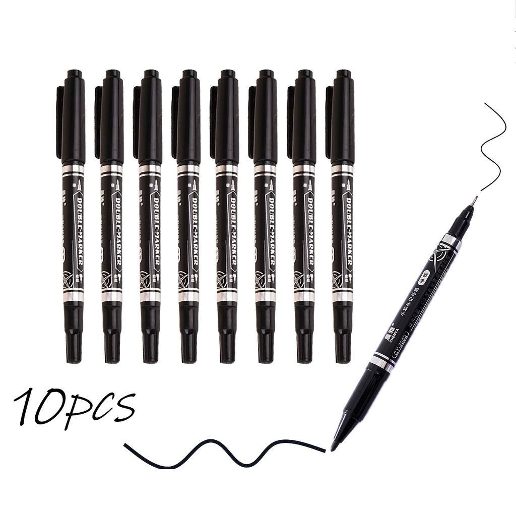 10pcs Dual-Tip Permanent Markers – Black Ink, Fine & Thick Tips – Ideal for Drawing, Calligraphy, Sketchbooks, Fabric, Wood