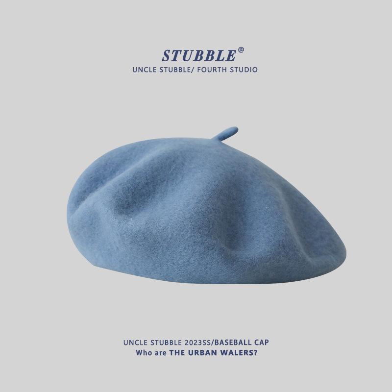 Autumn and Winter Wool Berets for Girls Artistic and Retro Versatile Painter Hats Solid Color Flower Bud Hats